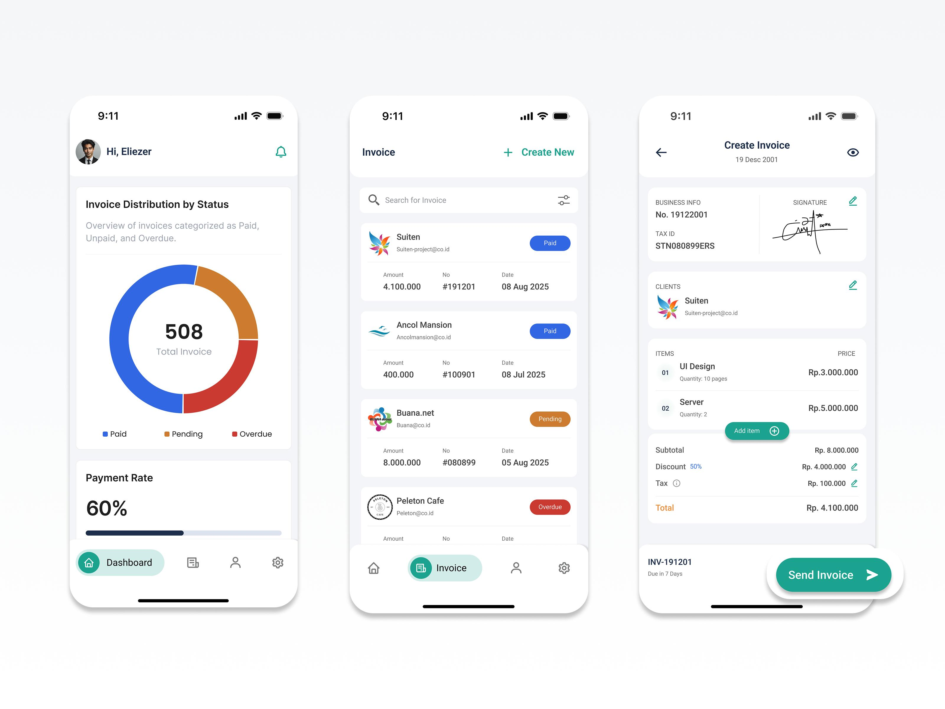 Financial ledger mobile screens